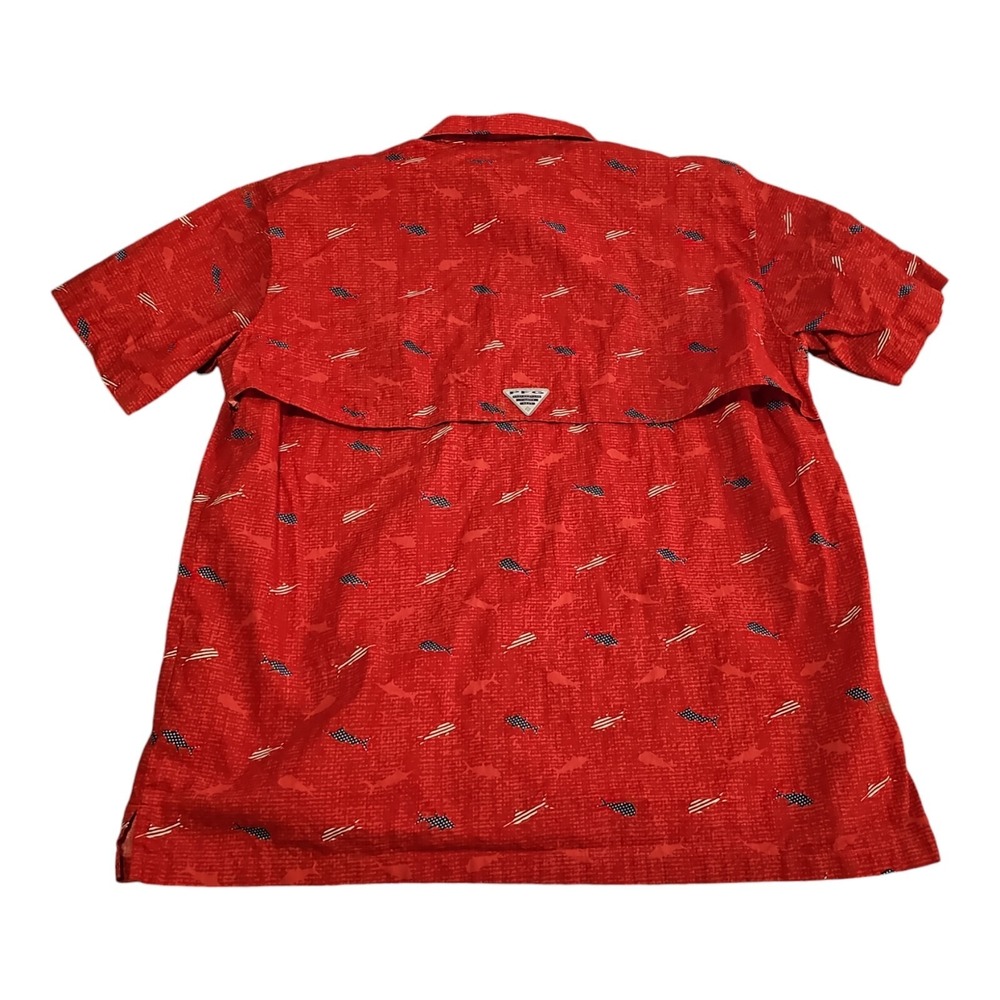 Columbia Men's Red PFG USA Fish Graphic Short Sleeve Button Up Size XXL - Picture 2 of 4